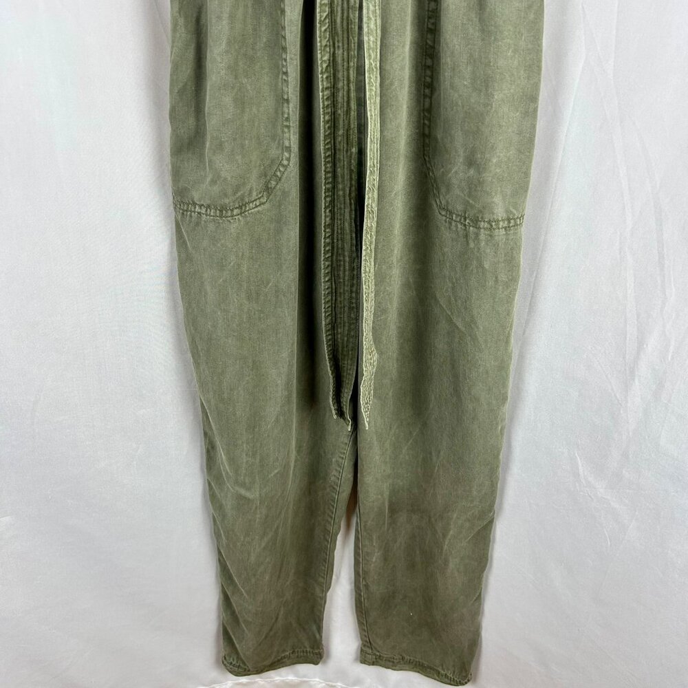 Olive V-Neck Tie-Waist Jumpsuit - Picture 8 of 14